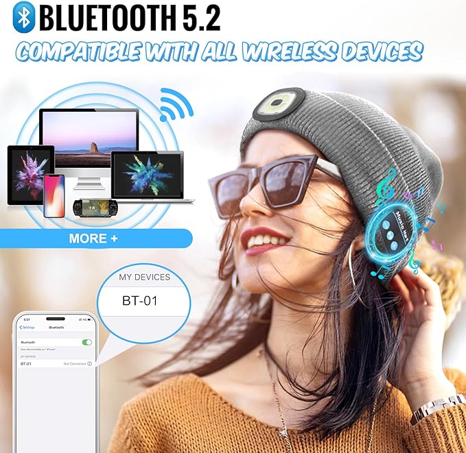 Gifts for Men Bluetooth Beanie Hat, Stocking Stuffers for Adults, Mens Gifts for Christmas, White Elephant Gift for Adults, Gift for Men Who Want Nothing Cool Gadgets, Bluetooth Hat for Husband Women