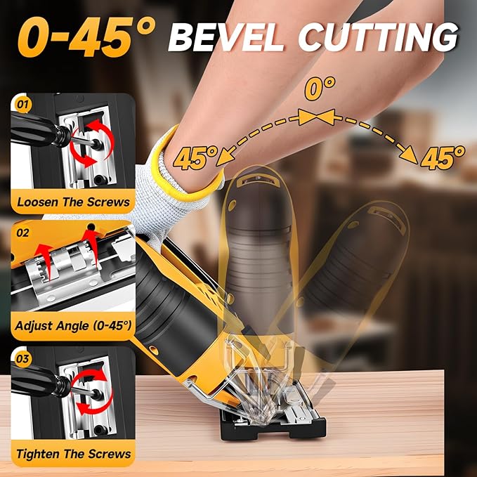 Jig Saw Compatible with Dewalt 20V Max Battery (No Battery), Cordless Jig Saw Brushless Jigsaw Tool with LED Light, 0°- 45° Bevel Cuts, 3 Orbital Settings for Straight/Curve/Circle Cutting