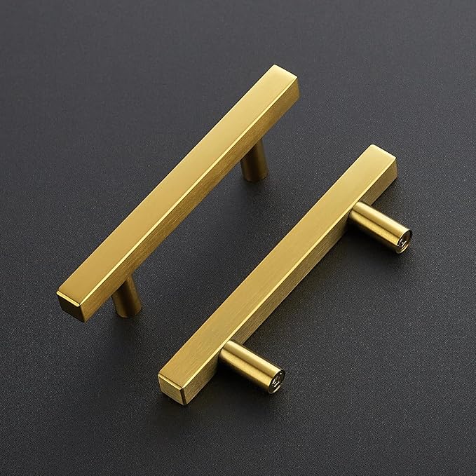 Ravinte 20 Pack 3 Inch Cabinet Pulls Gold Sqaure Kitchen Cabinet Handles Gold Cabinet Hardware Stainless Steel Drawer Pulls 4 Inch Overall Length with Mounting Template