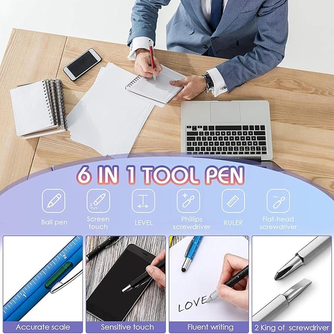 30 Pieces Tool Pen 6-in-1 Multitool Tech Tool Pen with Ruler, Level Gauge, Ballpoint Pen, Stylus Pen, Screwdriver and Slotted Screwdriver Christmas Multifunction Pen Tool Gadget Gifts for Men Dad