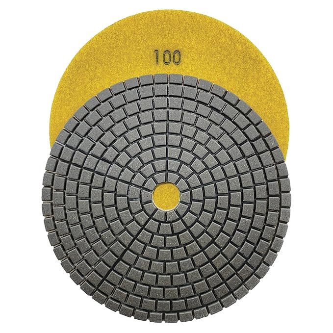 7" High Performance Dry Stone/Concrete Polishing Pads, 2.2mm Segment Height, Turbo Style, 100 Grit