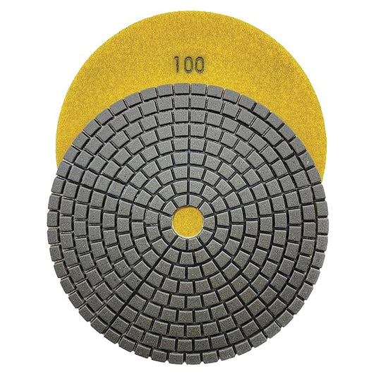 7" High Performance Dry Stone/Concrete Polishing Pads, 2.2mm Segment Height, Turbo Style, 100 Grit