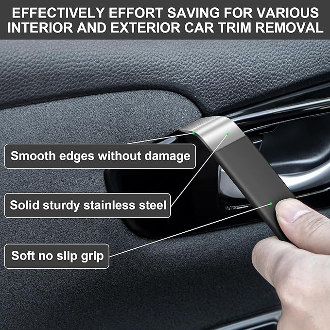 24 Pcs Auto Trim Removal Tool Kit, Metal Car Removal Tool Kit Fastener Remover Steel Pry Bar Door Panel Window Audio Radio Dashboard Removal Tool Set (Silver/Black)