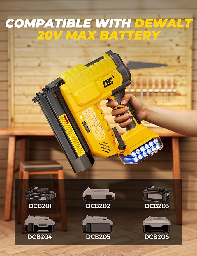 DeForce 18GA Cordless Brad Nailer, 2" Nail Gun for Dewalt 20V Max Battery, 2 IN 1 Electric Stapler, 2026 Upgraded Tool-Free Jam Release, 2 Firing Modes, Adjustable Depth, 1000pcs Nails(No Battery)