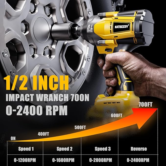 Impact Wrench Compatible with De-Walt 20V Battery: 1/2 Inch Hog Ring Impact Driver High Torque - 600 Ft-lbs Cordless Impact Gun - Brushless Motor with LED Light And Blet Clip - Tool Only
