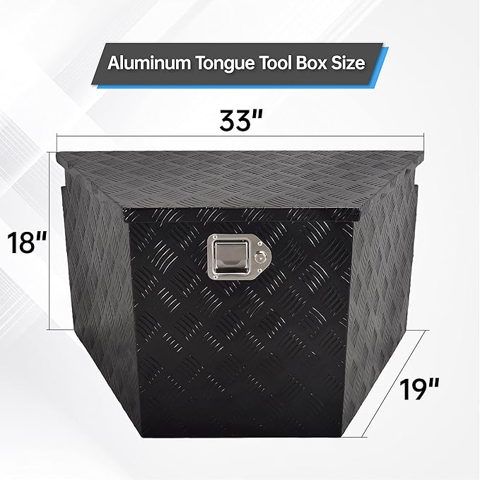 33'' Utility Trailer Tongue Tool Box 5 Bar Tread Tool Box Waterproof Pick Up Truck Storage Organizer with Lock and Key, Black (33"X19"X18")