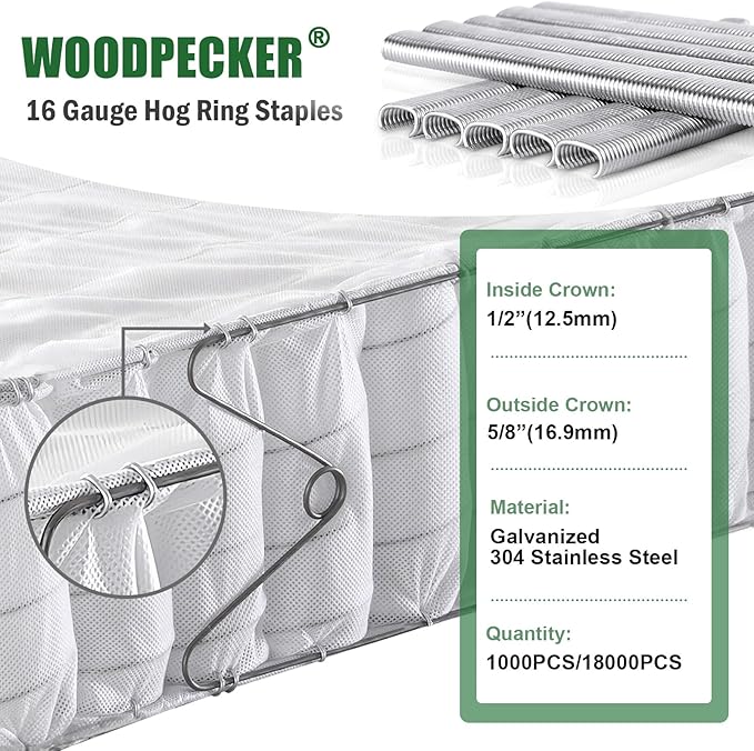 Woodpecker C-760A 16 Gauge Pneumatic Hog Ring Gun Kit, 1/2-Inch Crown, with 1000PCS Hog Ring Staples, 3.0-4.0mm Closing Diameter, Air Hog Ring Plier Tool, C Ring Gun for Cages, Fencing, Car Seat