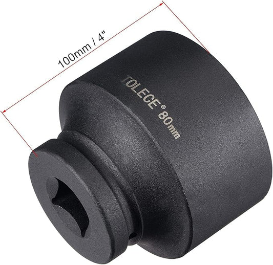 uxcell 1-Inch Drive 80mm 12-Point Impact Socket, CR-MO Steel 100mm Length, Standard Metric Sizes