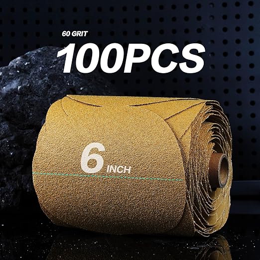 PSA Sanding Discs 6 Inch Adhesive Backed Sandpaper 100 Pack 100 Grit Self Adhesive Sanding Discs for DA Sander Self Stick for Wood, Auto Body Repair, Paint, Metal, and Plastic
