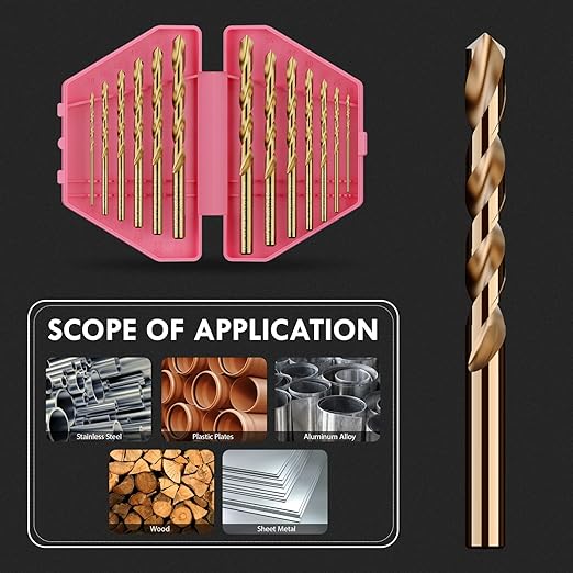 Metric 13Pcs M35 Cobalt Drill Bit Set, 1.5mm-6.5mm HSS Cobalt Jobber Drill Bits, for Hardened Metals, Stainless Steel, Cast Iron and Wooden Plastics, with Plastic Index Storage Box