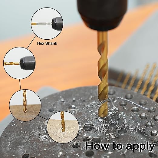 10 Pcs 1/4" Titanium Coated Twist Hex Shank Drill Bit Set, 135 Degree Tip HSS Impact Drill Bit Set with Storage Case for Metal, Aluminum, Steel, Wood, Plastic, Quick Change Design