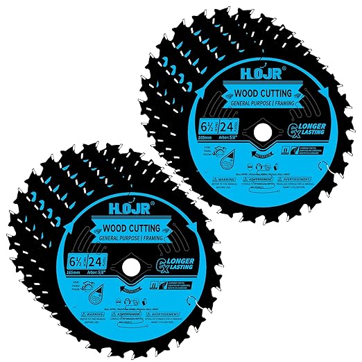 10-Pack 6-1/2 Inch 24-Tooth 5/8" Arbor Woodworking Circular Saw Blade,Framing/General Purpose Wood Cutting Saw Blade,with Non-Stick Coating - TF, 6-1/2" 24T 5/8"
