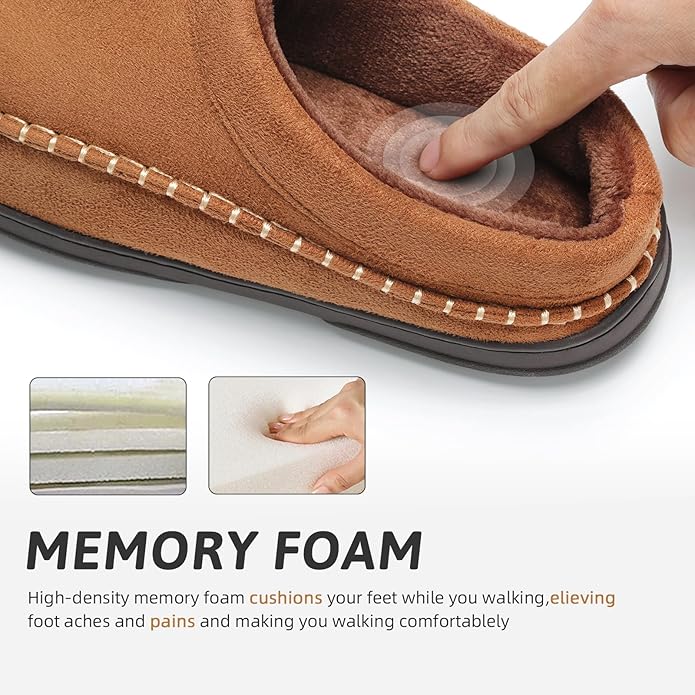 ATHMILE Mens House Shoes Fuzzy Warm Moccasin Memory Foam House Slippers for Men Cozy Winter Mens Slippers for Home Bedroom Indoor Outdoor
