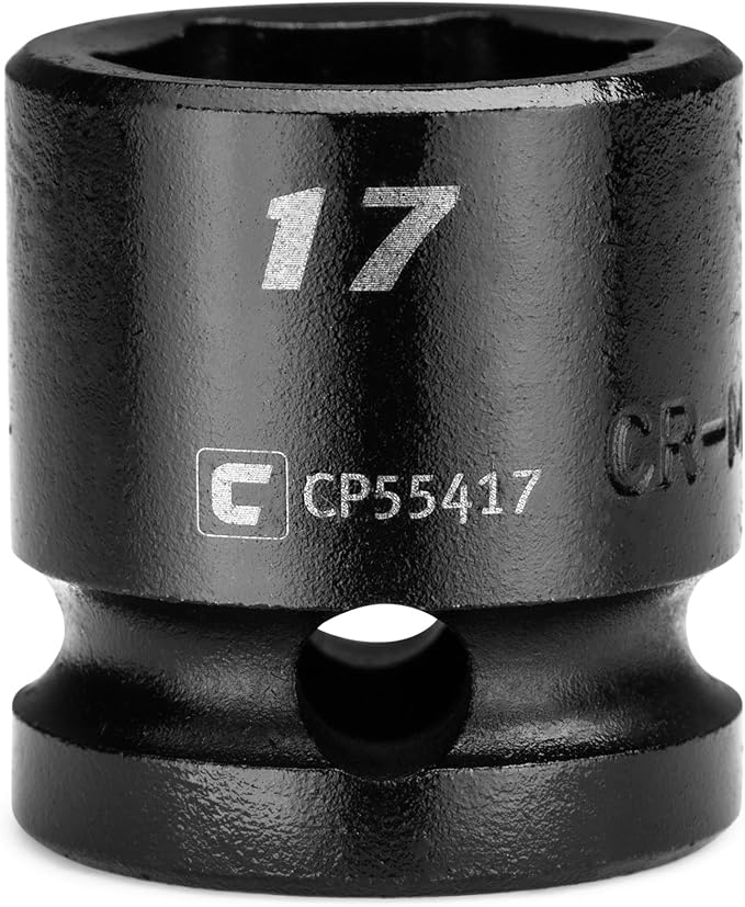 Capri Tools 17 mm Stubby Impact Socket, 1/2 in. Drive, 6-Point, Metric, CP55417