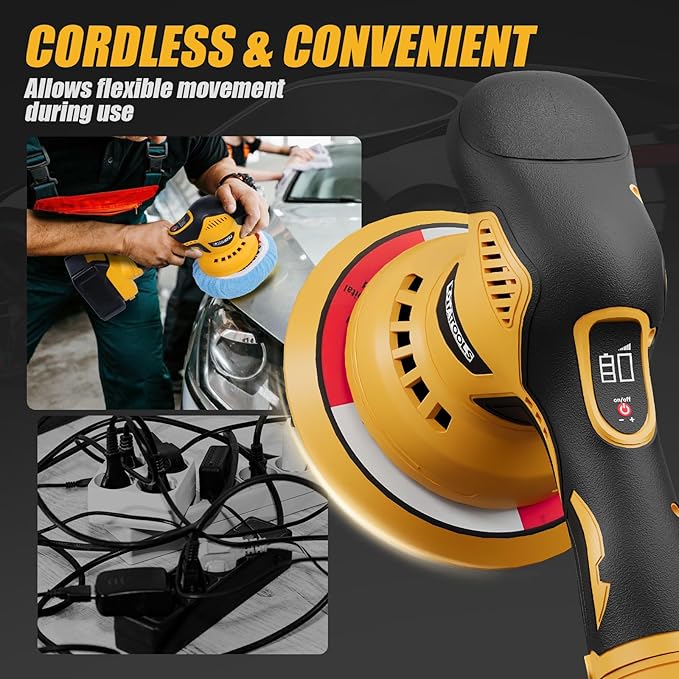 Car Detailing and Polishing Compatible with Dewalt 20V Battery, 5500 RPM Dual-Action Polisher with 6 Variable Speeds