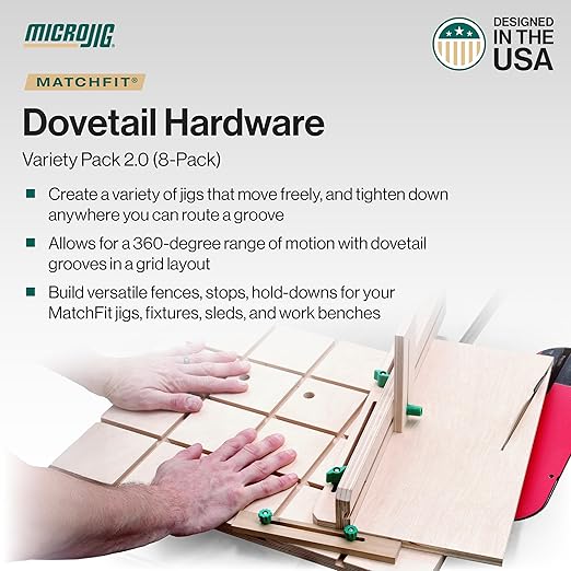 MICROJIG Matchfit Dovetail Hardware Variety Pack 2.0, Woodworking Track System Routing Tools, DV-HK4.5K2-VP