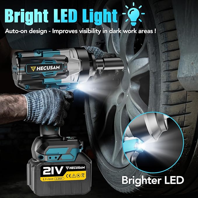 3/4" Cordless Impact Wrench, 1549Ft-lbs(2100N.m) Brushless Impact Gun, 2x6.0Ah Batteries, Max 5100RPM with Reverse Auto-Stop & LED Light for Car Truck Lug Nuts, Auto Repair, Industrial & DIY