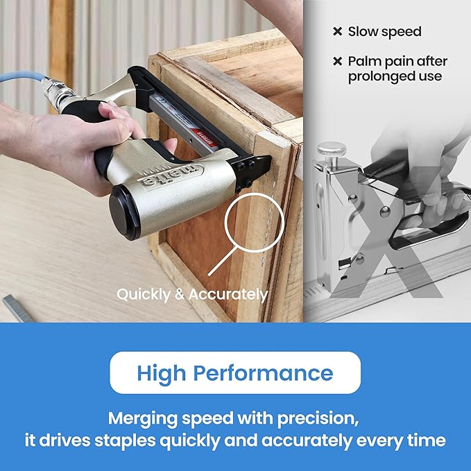 meite Pneumatic Upholstery Staple Gun for 21 Gauge 1/2-Inch Crown Staples, Heavy-Duty Stapler Gun for Woodworking, Carpentry, and DIY Projects (Model MT8016)