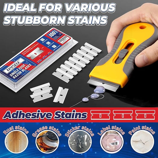 DIYSELF 400PCS Single Edge Razor Blades Heavy Duty, Razor Blades for Scraper, Single Edge Blades for Scraping, Flat Razor Blades Refills for Labels, Stickers, Decals, Paint from Glass and Stovetop