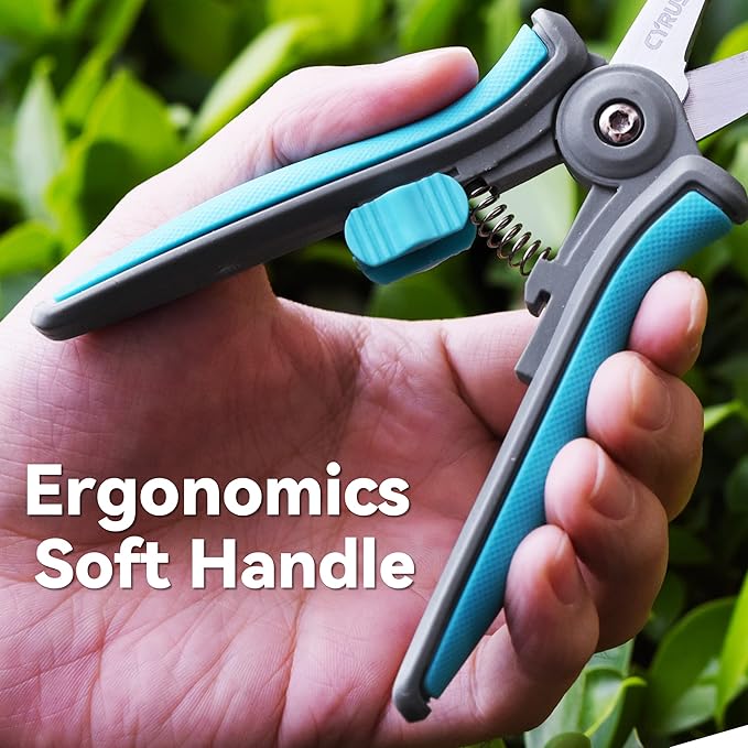 CYRUS 6?쒰arden Scissors Small Pruning Shears with Straight Blades,Hand Pruners for gardening,Micro-tip Floral Flower Shears Stainless Steel,Blue