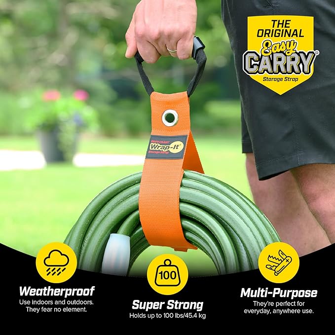 Easy-Carry Wrap-It Storage Straps - 28??(2-Pack) Blaze Orange with Grommet - Heavy Duty Wrap It Storage Straps and Extension Cord Wrap for Water Hose Storage