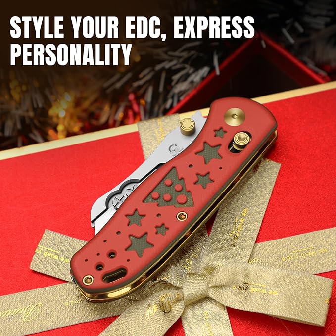 Kizer Uti Bear(Dual-screw Version) Folding Utility Knife, Clutch Lock Box Cutter EDC Pocket knife with 5PCS Razor Blades, G10 Handle Pocket Knives for Men Women Christmas Gift V3619JMC1