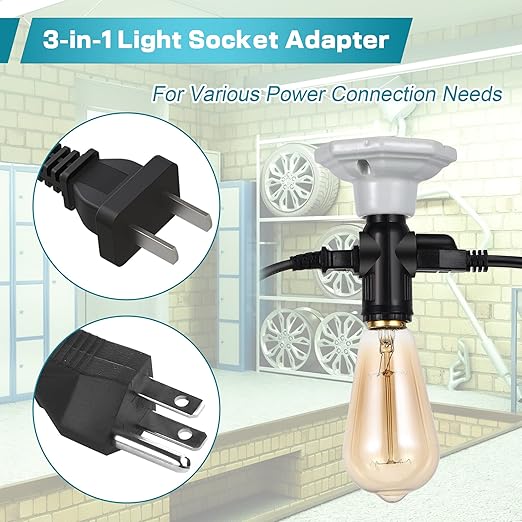 Feekoon 2 Pcs Light Socket to Plug Adapter, Convert E26 Light Socket to 3 Prong Outlet Adapter, Screw in Outlet for Lamp Sockets for Garage Porch (Black)