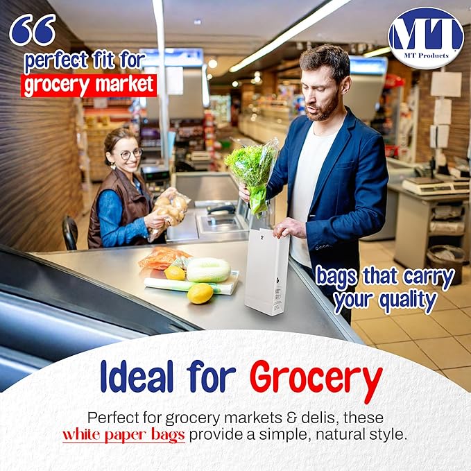 MT Products White Bread Bags 12 lb. - Disposable Paper Bags (Pack of 500) - Made in the USA