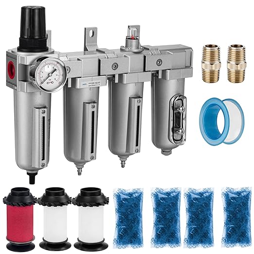 NANPU 1/2" NPT Industrial Grade 4 Stage Air Drying System - Double Particulate Filters, Coalescing Filter, Desiccant Dryer & Air Regulator, Metal Bowl, Auto Drain, for Paint Spray竊?Plasma Cutter