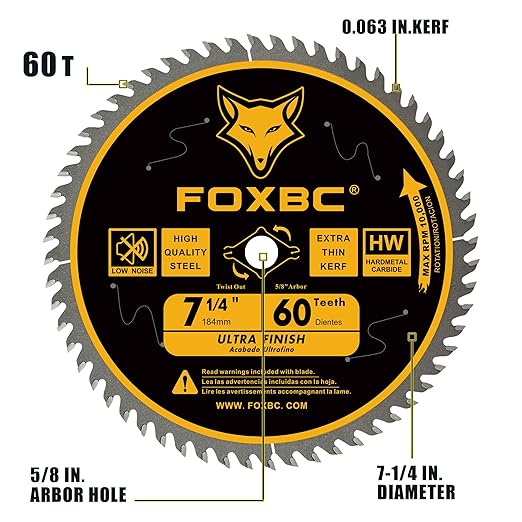 FOXBC 7-1/4" Circular Saw Blade Ultra Fine Finish 60-Tooth, Replacement for Freud Diablo D0760A D0760X, DeWalt DWA171460 Circular Saw Blade