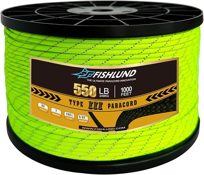 Reflective Paracord 550 lb, 7 Strand Paracord Rope 1000ft 4mm, Nylon Parachute Cord for Camping, Neon Green