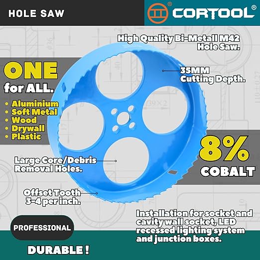 6 Inch Hole Saw with Arbor for Metal and Wood Cutting, Bi-Metal Hole Cutter, 6" Hole Saw Kit for Drywall, Wood, PVC Boards, Fiberglass and Vent Pipes