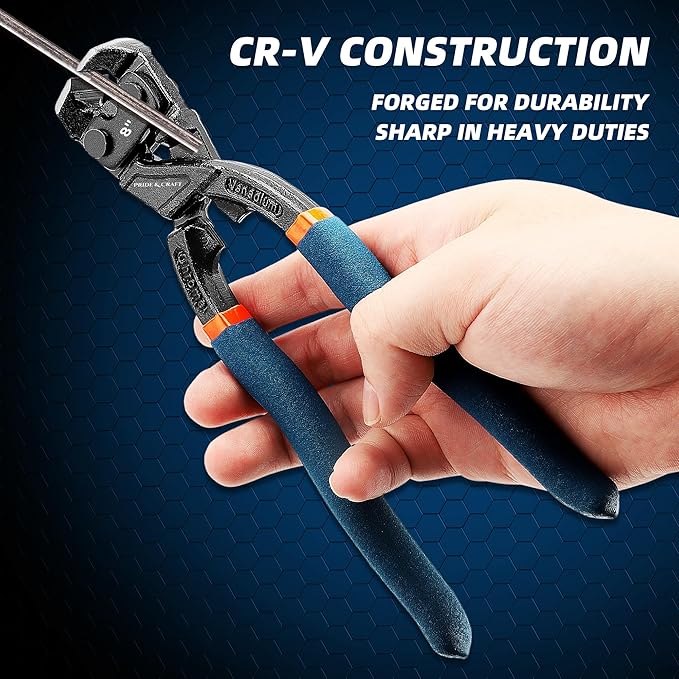 PRIDE&CRAFT 8 inches Nail Puller Heavy Duty Carpenters Pliers Tool with CR-V steel Construction, Nail Remover, End Cutting Pliers, Staple Puller for Woodworking, Framing, and Home Repair