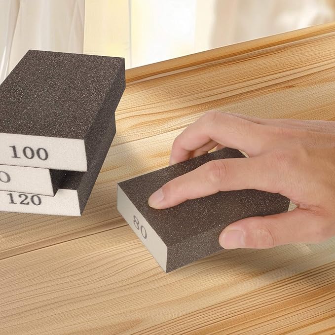 6Pcs Sanding Sponge 80 Grit Sanding Block Washable and Reusable for Wood, Metal, Wall Polish