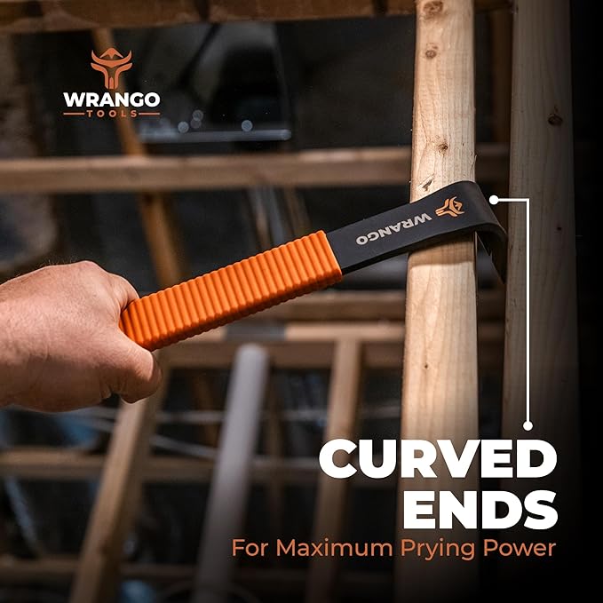 Wrango Tools 15" Flat Bar Pry Bar - Heavy Duty Crowbar with Nail Puller - High Carbon Steel with Soft Shock Absorbing Grip & Wide Winged Ends - Demolition Tools for Home Improvement & Construction