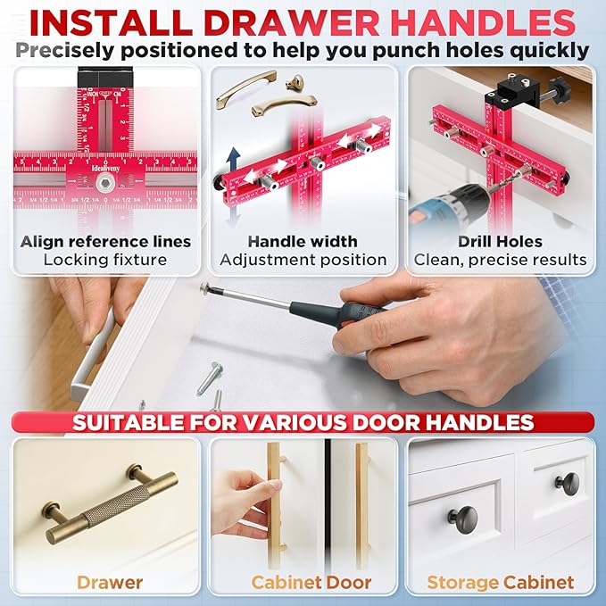 Cabinet Hardware Jig ??Adjustable Drill Guide Template for Knobs & Handles Precision Hole Locator for DIY Cabinet Installation Fits 2.5" to 7.5" Spacing