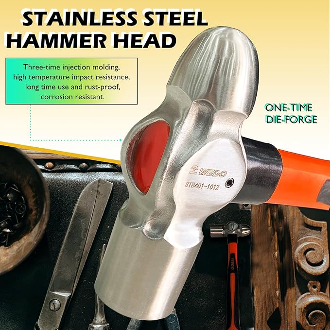 WEDO 2lb Ball Pein Hammer, Stainless Steel Ball Peen Hammer With Fiberglass Handle,Length 350mm,Die-forged Hammer Head 910g,Shock-resistant,Corrosion Resistant Drilling Hammer