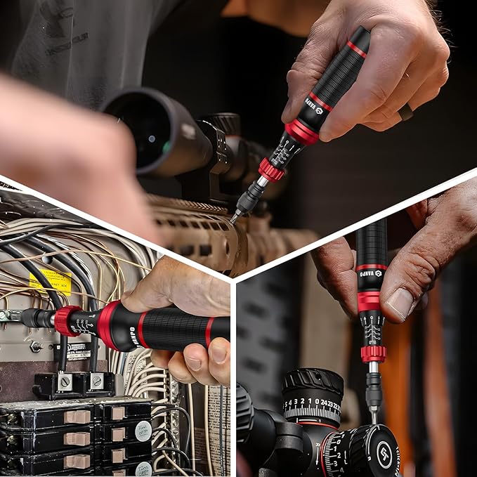 VANPO Torque Screwdriver 10-60 in.lb, CR-MO & Aluminum, 24 Pcs Torque Screwdriver Set with S2, Bits Adapter, T-Bar Handle, Hex, Torx, Phillips, Pozidriv, Schlitz for DIY, Bike Repair, and Mechanics