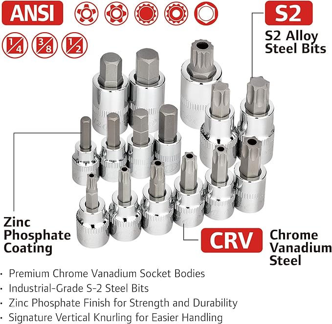 Ingersoll Rand 52-Piece Master Bit Socket Set, 1/4", 3/8", 1/2" Drive ??Metric & SAE Hex, Torx, Tamper-Proof, E-Torx, XZN ??S2 Steel Bits ??Heavy-Duty Storage Case ??752023