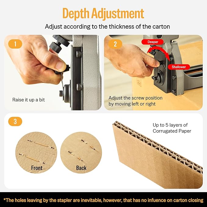 meite Box Stapler HB3515 Manual Carton Closer with 16 Gauge 5/8" Leg Carton Closing Staples(2,000pcs) for Corrugated Case Packaging, Accepts 1-3/8" Crown 5/8" Leg Staples, No Air Needed