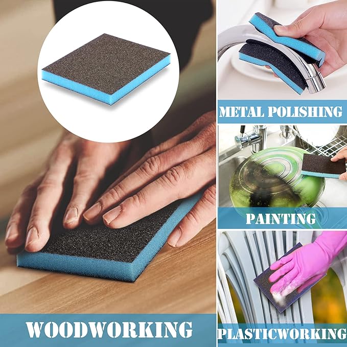 8Pcs 60 Grit Sanding Sponge, Jamiikury Coarse Sanding Blocks Washable and Reusable, Wet Dry Sandpaper Sponge for Wood Metal FurniturePaint and Drywall