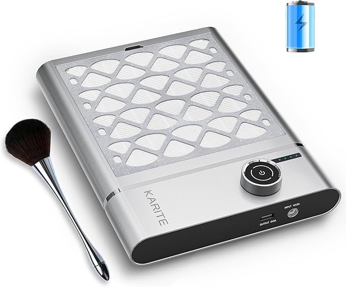 Karite Nail Dust Collector, Upgrade Vacuum Dust Collector with Filter & 30pcs Papers, 5000RPM Power Suction, 6000mAh Rechargeable Dust Collector Nail Tech, Cordless for Easy Use and Cleaning