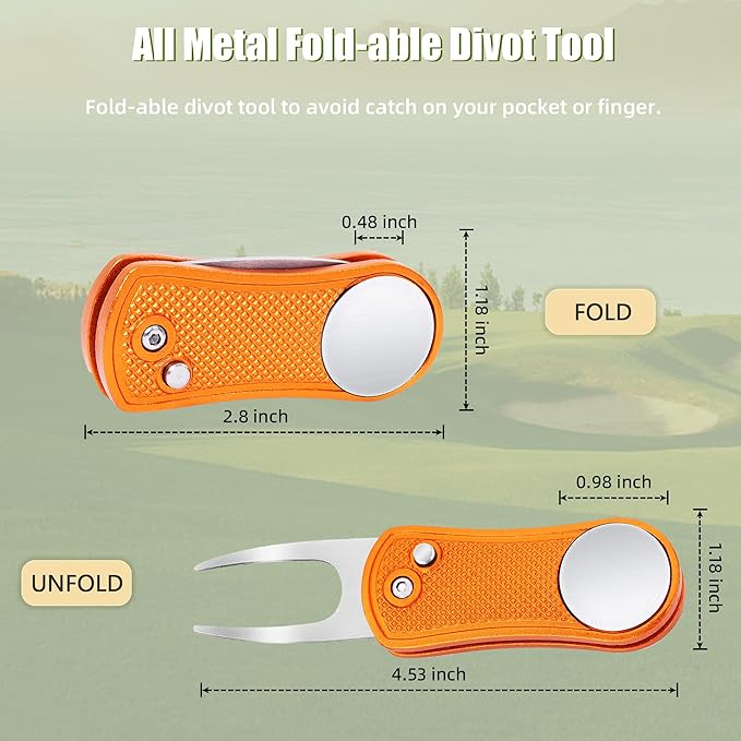 Mile High Life Golf Divot Repair Tool, All Metal Foldable Divot Tool with Pop-up Button & Magnetic Ball Marker