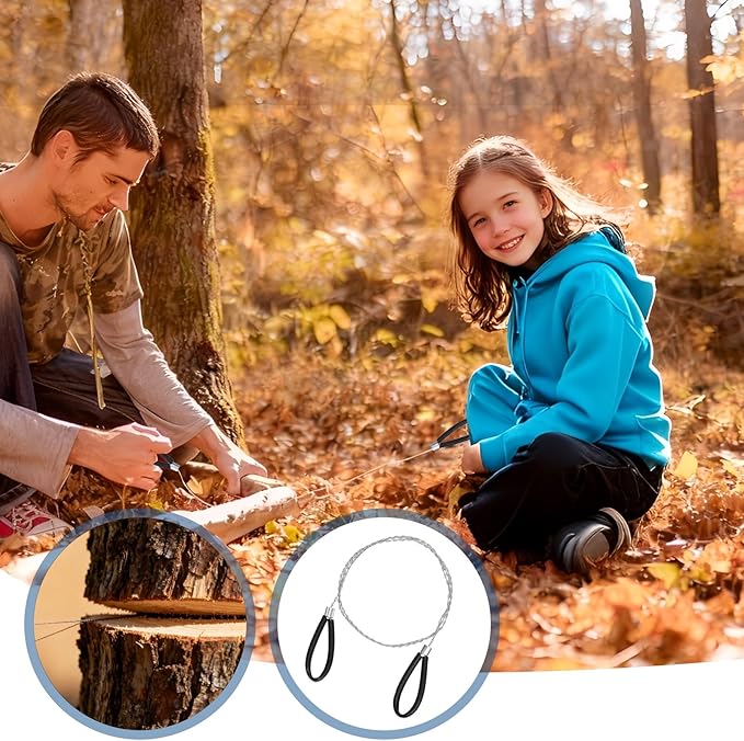 3 PCS Stainless Steel Cable Saw, Hand Pocket Metal Wire Saw PVC Pipe Cable Cutting Tool, Emergency Survival Portable String Coping Rope Saws for Wood Camping Hiking Hunting, Black, 27.6 In