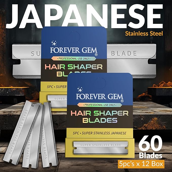 Japanese Stainless Steel Hair Shaper Blades | 60-Count Polymer Shaving Blades | Facial Hair & Eyebrow Trimmer for Men & Women | 12 Packs of 5, Silver