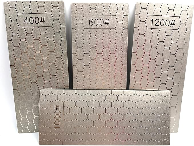 Pack of 4 Diamond Sharpening Stones,400/600/1000/1200 Grit Ultra Thin Honeycomb Surface Plate Knife Sharpener Stone with Anti Slip Base,5.9 x 2.48 Inches