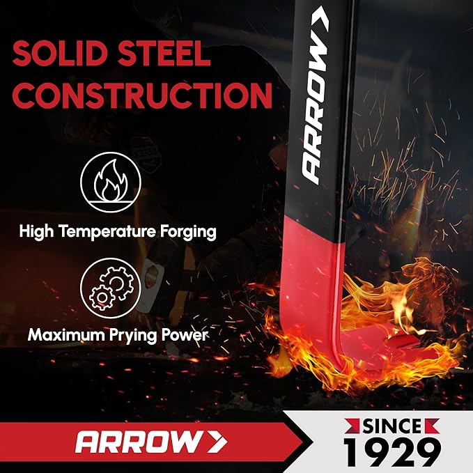 ARROW 12" Pry Bar & Nail Puller Heavy-Duty Carbon Steel, Flat Bar Crowbar with Rust-Resistant Forged Design - Multi-Purpose Tool for Prying, Lifting, Scraping