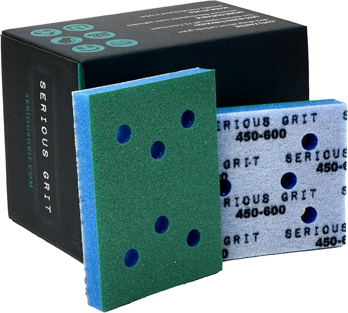 Serious Grit - 3" x 4" Foam Abrasive 450-600 Finish Sanding Pads - Fits Surfprep, Uneeda Ekasand, & Mirka - 1/2" Thick Soft Foam Hook & Loop Sandpaper Pads for 3x4 Sanders - Made in USA - 10 Per Box