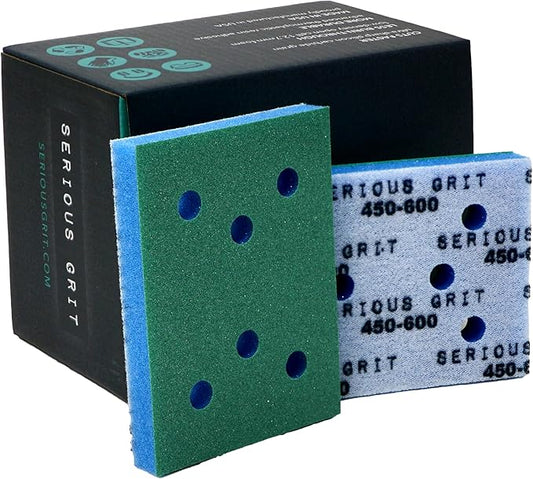 Serious Grit - 3" x 4" Foam Abrasive 450-600 Finish Sanding Pads - Fits Surfprep, Uneeda Ekasand, & Mirka - 1/2" Thick Soft Foam Hook & Loop Sandpaper Pads for 3x4 Sanders - Made in USA - 10 Per Box