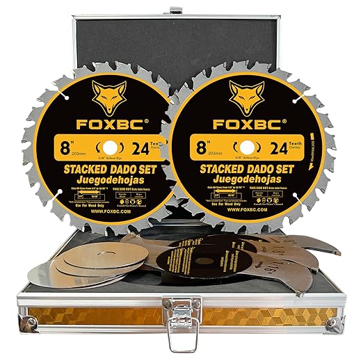 FOXBC 8" Carbide Stacking Dado Blade Set for SawStop, Jet, Dewalt, Bosch Saw - 14 Pieces